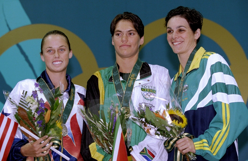 Penelope Heynes of South Africa, Amanda Bread of the USA, and Samantha Riley of Australia. Photo via Getty Images/Simon Bruty /APL/Allsport.